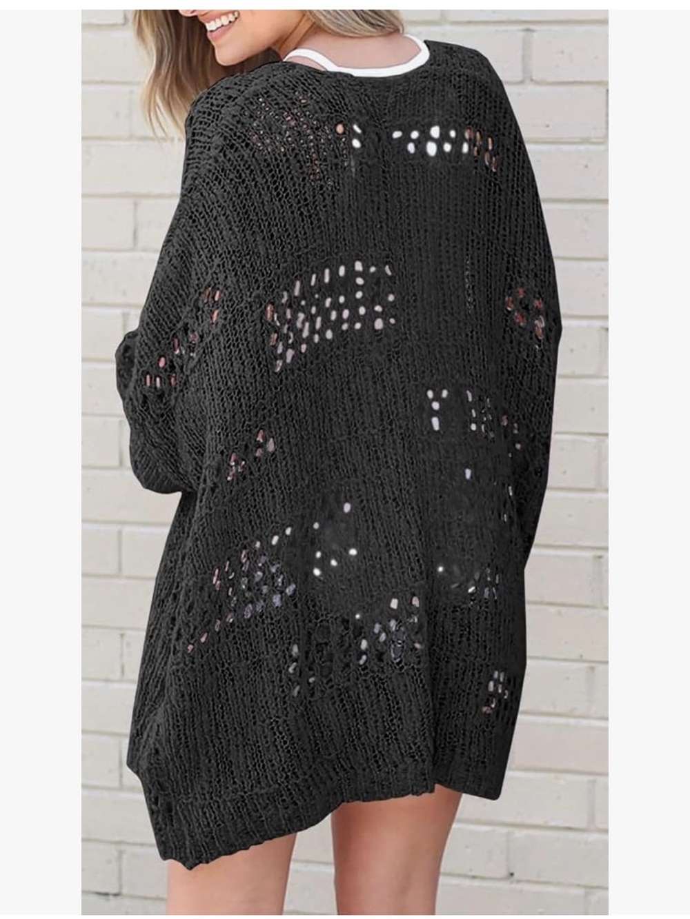 Open-Knit Black Women's Sweater Cardigan